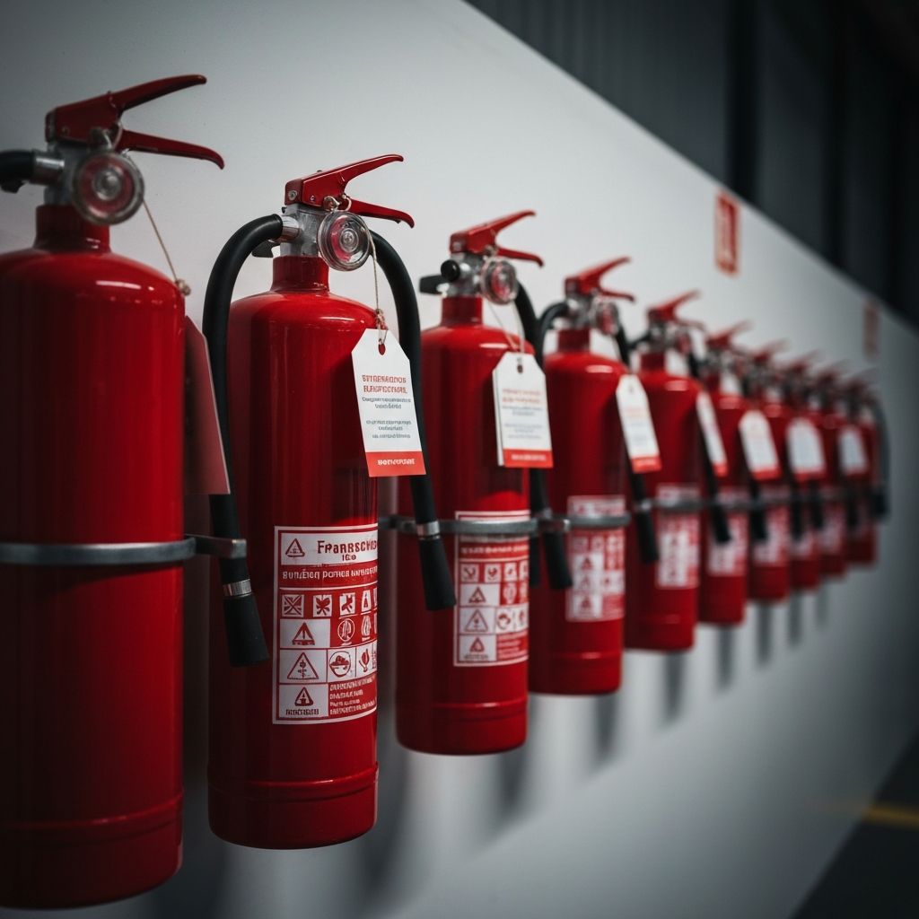 Professional fire extinguishers mounted on wall